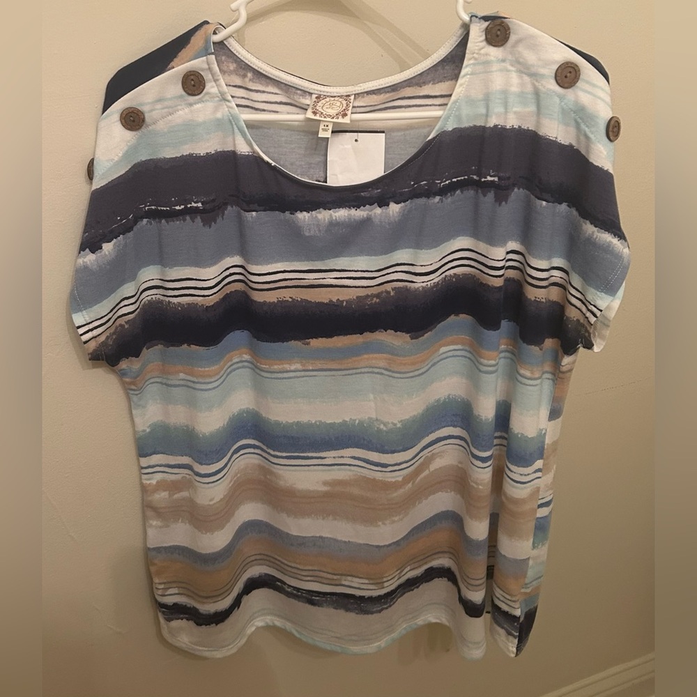 Elegant Striped Blue and Tan Women's Top